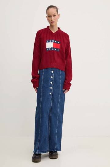 Свитер Tommy Jeans женский цвет бордовый лёгкий DW0DW18528 Свитер Tommy Jeans женский цвет бордовый лёгкий DW0DW18528