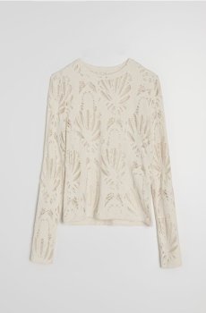 Aжурна блузка з довгим рукавом - кремовий