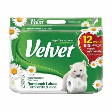 Туалетная бумага Velvet Ромашка и алоэ, белая, 3 слоя, 150 отрывов, 12 шт Туалетная бумага Velvet Ромашка и алоэ, белая, 3 слоя, 150 отрывов, 12 шт