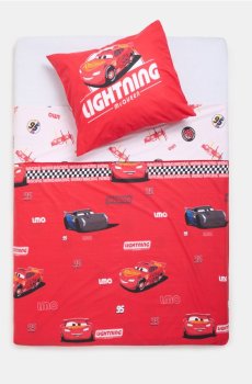 Двосторонній бавовняний комплект постільної білизни Cars - червоний