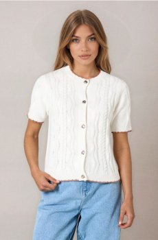 В’язаний кардиган з коротким рукавом - кремовий