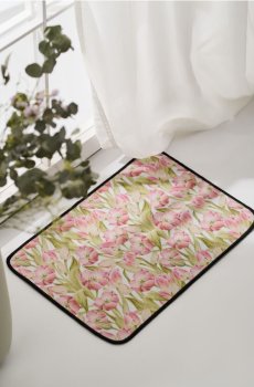 Килимок біля дверей з квітковим мотивом - пастельний рожевий