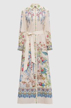 Бежевое платье-рубашка в цветочный принт