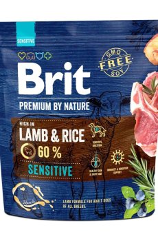 Сухой корм для собак с чувствительным пищеварением Brit Premium by Nature Sensitive с ягненком и рисом, 1 кг