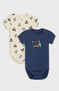 Бавовняне боді з принтом 2 pack Mickey and Donald - кремовий