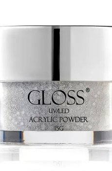 Акриловая пудра для ногтей Gloss UV/LED Acrylic Powder 012 Серебряный с микроблеском и блестками, 15 г