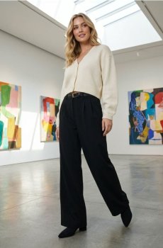 Штани wide leg з поясом - чорний