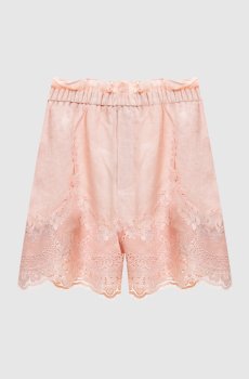 Розовые шорты из льна с кружевом