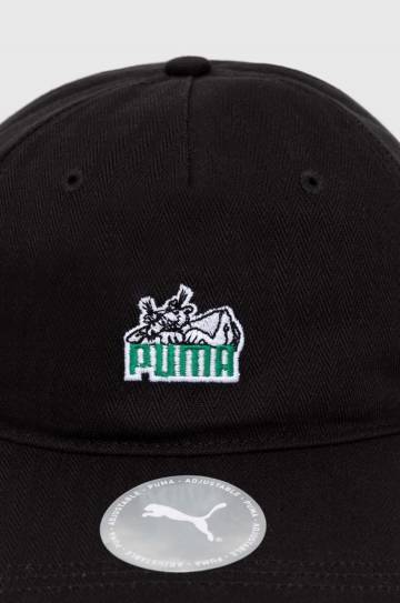 Хлопковая кепка Puma Skate Relaxed Low Curve цвет чёрный с аппликацией 025131 Хлопковая кепка Puma Skate Relaxed Low Curve цвет чёрный с аппликацией 025131