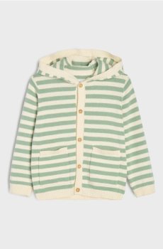 Розстібний смугастий светр з капюшоном - різнобарвний