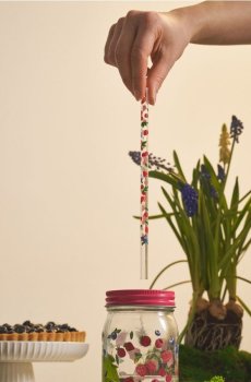 Скляні соломинки з фруктовим мотивом 4 pack - різнобарвний