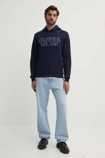Кофта Guess BEAU мужская цвет синий с капюшоном с принтом M4YQ36 K9Z21 Кофта Guess BEAU мужская цвет синий с капюшоном с принтом M4YQ36 K9Z21