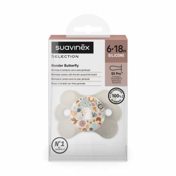 Пустышка физиологическая в форме бабочки Suavinex Wonderland бежевая с рисунком, от 6 месяцев до 1.5 года, 1 шт (308781) Пустышка физиологическая в форме бабочки Suavinex Wonderland бежевая с рисунком, от 6 месяцев до 1.5 года, 1 шт (308781)