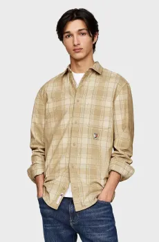 Мужская бежевая рубашка в клетку TJM REG CREST PREP SHIRT EXT Бежевый M Tommy Jeans DM0DM19653