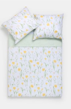 Двосторонній комплект постільної білизни з квітковим мотивом - світло-жовтий
