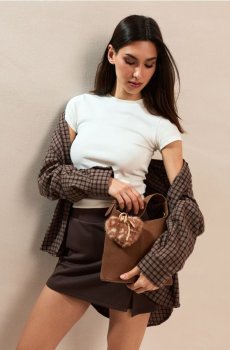 Однотонна спідниця-шорти з домішкою віскози - коричневий