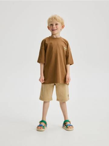 Reserved - Бавовняна футболка з принтом - коричневий - 872GV-88X