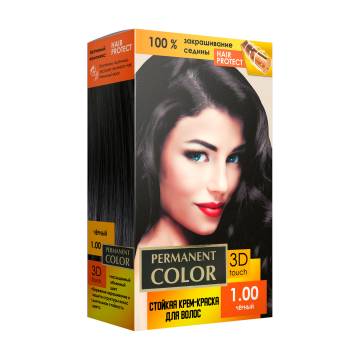 Стойкая крем-краска для волос Permanent Color с окислителем, 1.00 Черный, 120 мл Стойкая крем-краска для волос Permanent Color с окислителем, 1.00 Черный, 120 мл