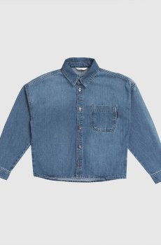 Детская синяя джинсовая рубашка с принтом логотипа