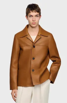 Мужская рыжая кожаная куртка Рыжий L Sandro SHPBL01340_Camel