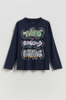 Reserved - Лонгслів з принтом - темно-синій - 057II-59X
