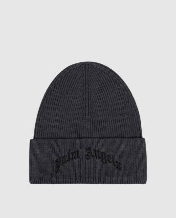 Серая шапка с шерстью с вышивкой логотипа