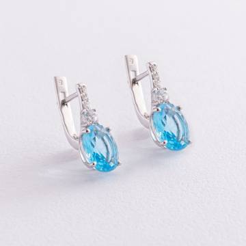 Серебряные серьги (фианиты, кварц) 2910/9р-QSWB Серебряные серьги (фианиты, кварц) 2910/9р-QSWB