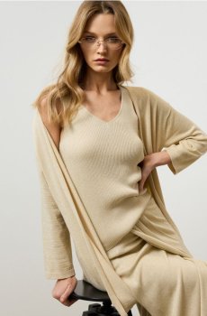 Ребриста блузка з V-подібним вирізом з віскозою - золотий