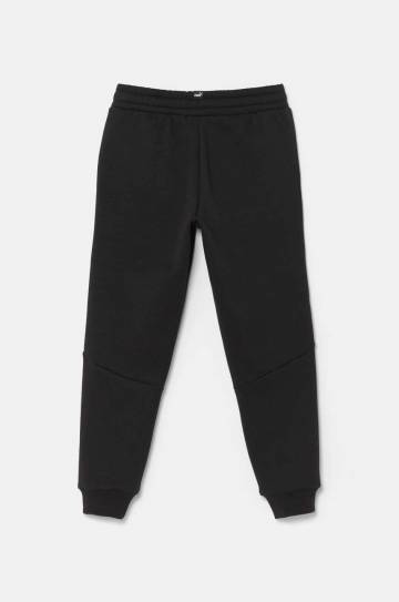Детские спортивные штаны Puma ESS Tape Sweatpants FL cl B цвет чёрный с аппликацией Детские спортивные штаны Puma ESS Tape Sweatpants FL cl B цвет чёрный с аппликацией