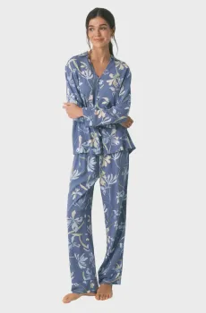 Женская синяя пижама с узором (рубашка, брюки) Синий L womensecret 3593014