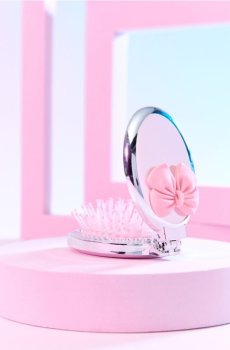 Складна щітка для волосся з дзеркальцем - срібний