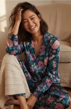 Pigiama in raso con stampa floreale - темно-бірюзовий