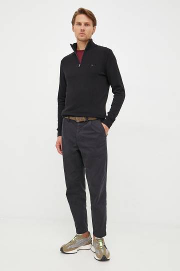 Свитер с примесью кашемира Tommy Hilfiger мужской цвет чёрный лёгкий с полугольфом