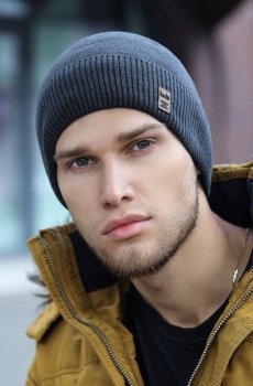 Мужская серая утепленная шапка BR-4811-grey