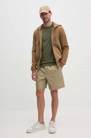 Кофта Lacoste мужская цвет коричневый с капюшоном однотонная Кофта Lacoste мужская цвет коричневый с капюшоном однотонная
