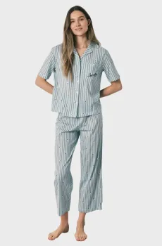 Женская мятная пижама в полоску (рубашка, брюки) Snoopy Ментоловый S womensecret 3133512