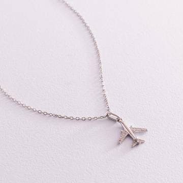 Серебряное колье "Самолет" с фианитами 181189 Серебряное колье "Самолет" с фианитами 181189