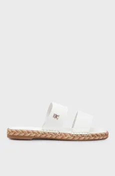 Женские белые кожаные слайдеры TH LEATHER FLAT ESP SANDAL Белый 39 Tommy Hilfiger FW0FW07931