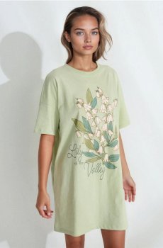 Бавовняна нічна сорочка з принтом - блідо-зелений
