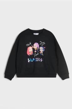 Світшот із круглим вирізом і принтом K-Pop Demon Hunters - чорний