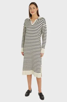 Женское бежевое платье в полоску CO JERSEY STITCH POLO SWT DRESS Бежевый XS Tommy Hilfiger WW0WW40998