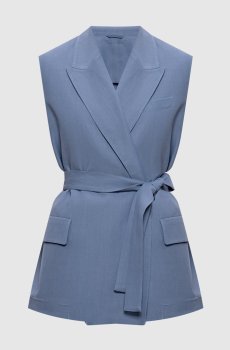 Синий жилет на запах с льном