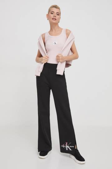 Хлопковые спортивные штаны Calvin Klein Jeans цвет чёрный с принтом