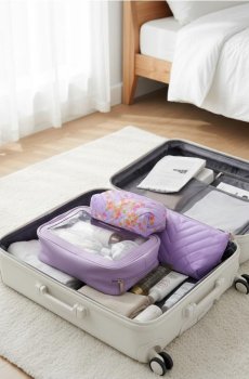 Набір стьобаних дорожніх косметичок 3 шт. - Фіолетовий