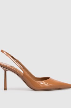 Коричневые кожаные лакированные слингбеки BELLA