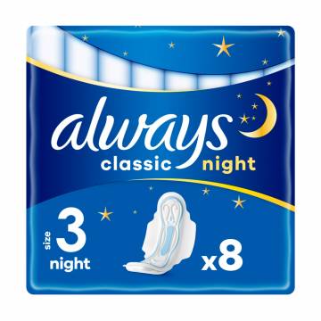 Гигиенические прокладки Always Classic Night Clean Feel Protection, размер 3, 8 шт Гигиенические прокладки Always Classic Night Clean Feel Protection, размер 3, 8 шт