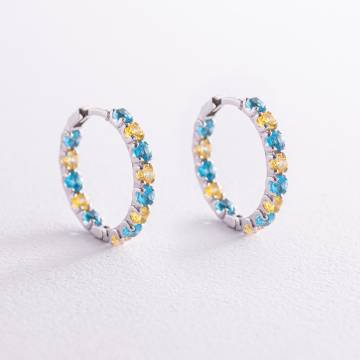 Серебряные серьги - кольца с голубыми и желтыми фианитами OR126610 Серебряные серьги - кольца с голубыми и желтыми фианитами OR126610