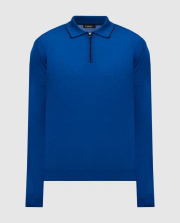 Синее поло из шерсти, шелка и кашемира