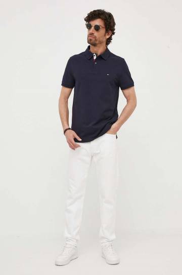 Хлопковое поло Tommy Hilfiger цвет синий однотонный Хлопковое поло Tommy Hilfiger цвет синий однотонный