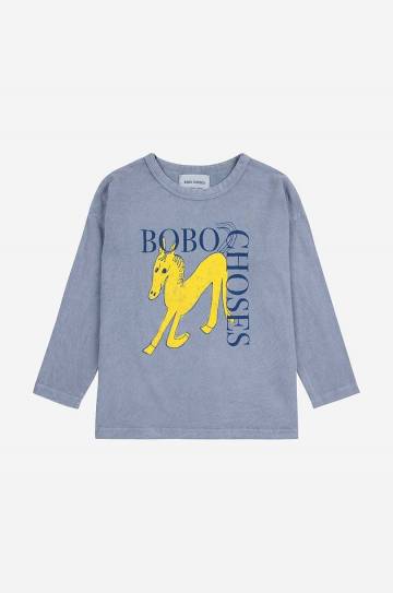 Хлопковый детский лонгслив Bobo Choses Wonder Horse цвет серый с принтом 224AC009 Хлопковый детский лонгслив Bobo Choses Wonder Horse цвет серый с принтом 224AC009